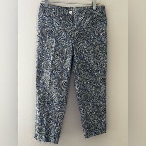 Talbots Petites paisley print blue hues slim crop pants Sz 10P